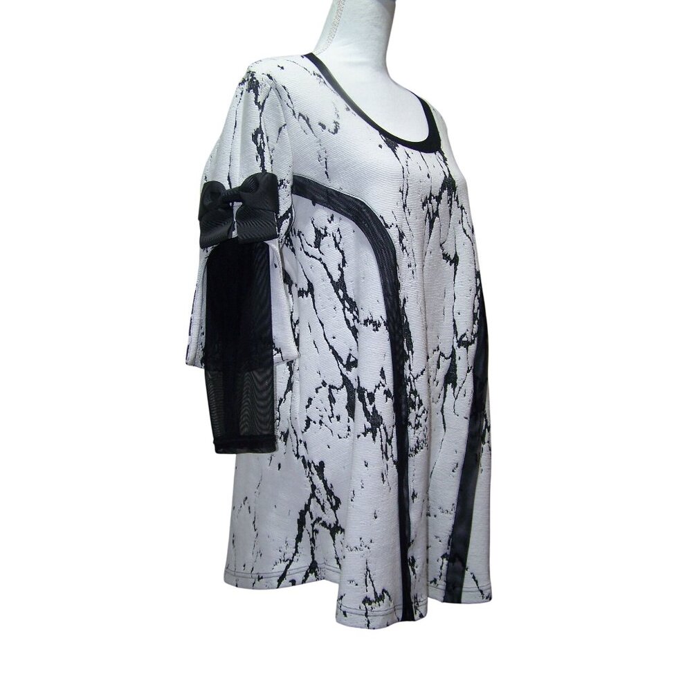 Lace Brand Top Tunic Dress Bow Sleeve Black White XL